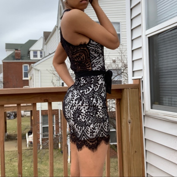 Black and White Lace Romper - Picture 5 of 7